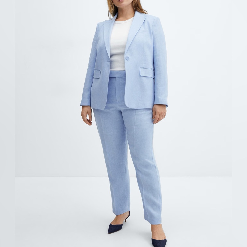 Mango Blue Linen Pantsuit Set - Size 6